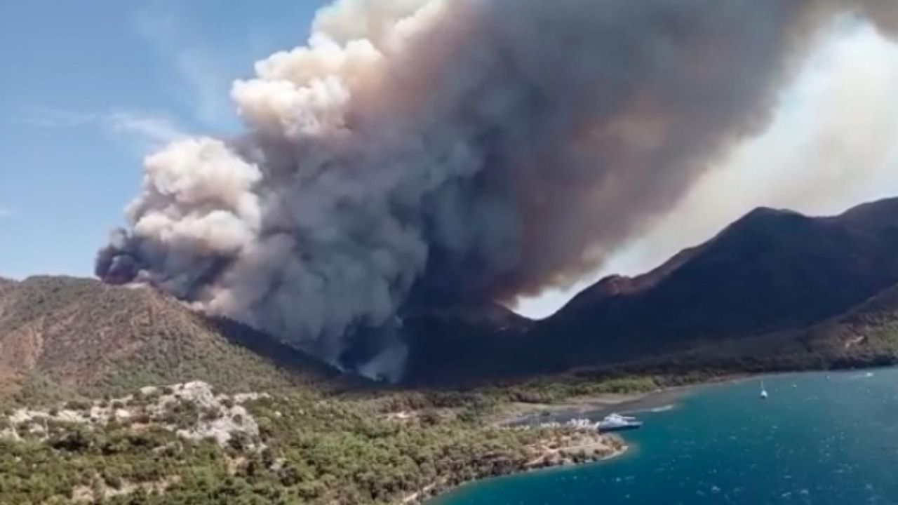 Marmaris’te orman yangını! Havadan müdahale başladı.