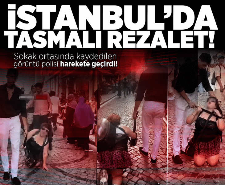Beyoğlu'nda tasmalı rezalet! Sokak ortasında kaydedilen görüntü polisi harekete geçirdi